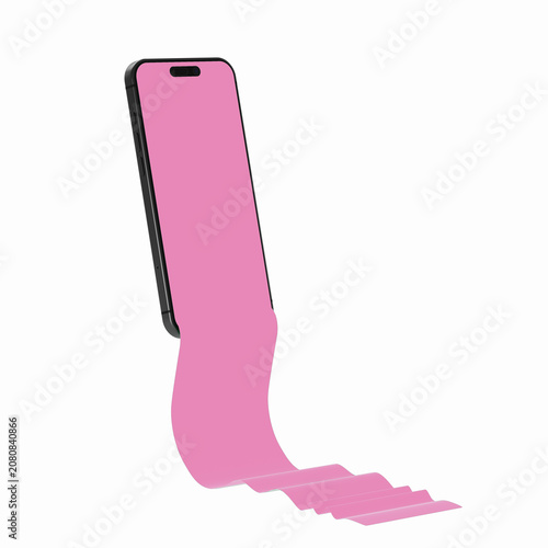 Surreal 3D Smartphone Mockup with Pink Liquid Screen Extending into Abstract Wave Flow for Creative Digital Design