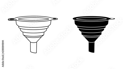 Obraz na płótnie Collapsible Funnels, Black and White: Two versatile collapsible funnels, one in stark black and the other in a clean outline, ready for efficient transfer of liquids or dry goods