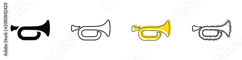 фотографія A set of four distinct bugle horn illustrations, showcasing a solid silhouette,