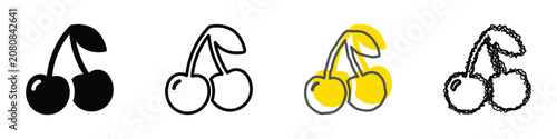 Fotografía Collection of four distinct cherry icons showcasing different artistic styles fr