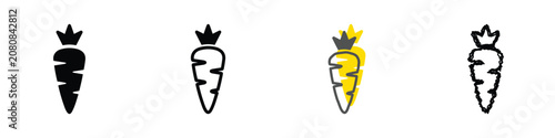 Foto A set of four distinct carrot icons, showcasing a solid silhouette, outline, ske