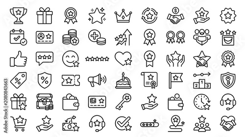 Obraz na plátně Collection of linear loyalty and reward icons representing customer feedback and