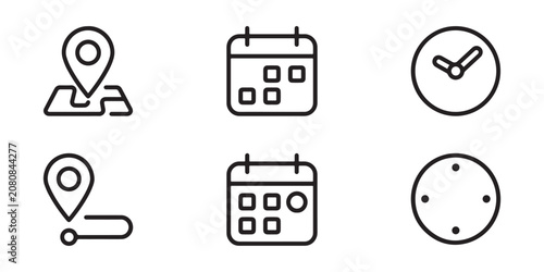Editable Time Management Icons Including Clock, Calendar, Timer, and Reminder Elements