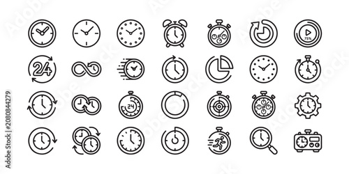 Minimal Time Icon Set Featuring Clock, Stopwatch, Alarm, and Schedule Vector Symbols