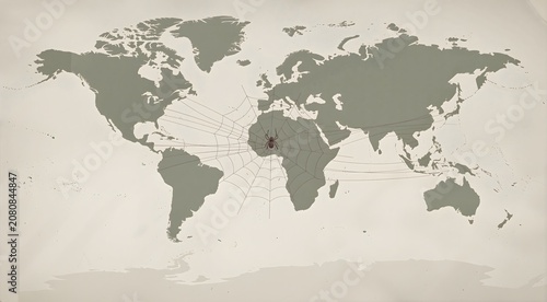 World Map Linked By Spider Web Connections