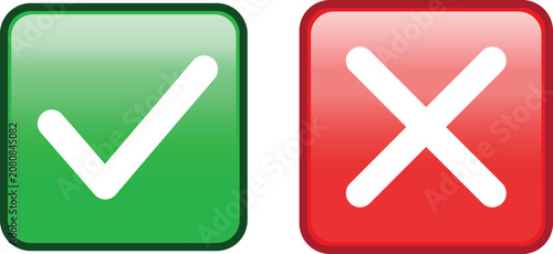 Konstfotografi Green check mark and red cross mark emoji icon, approval and denial button sign