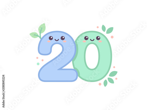 Tableau sur toile A playful cartoon illustration of smiling green and blue numbers twenty surround