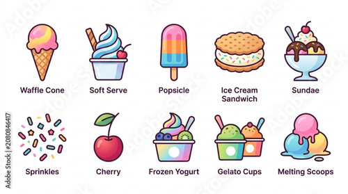 Colorful ice cream icons set