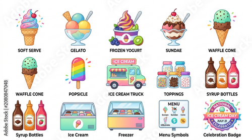 Colorful ice cream icons