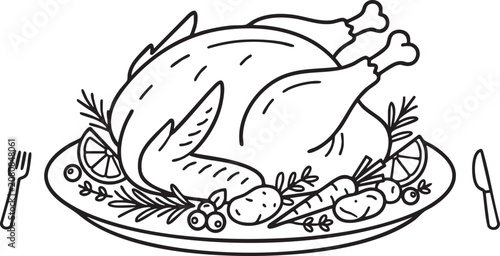 Fork and plate icon, black outline on white background