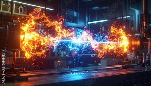 Fiery Plasma Energy Arcs Between Magnetic Poles in a High-Energy Laboratory Setting