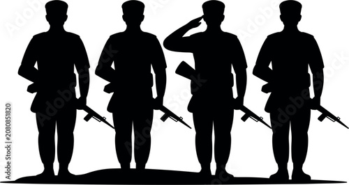 Photos Military soldier silhouette line standing and saluting, army forces infantry wea