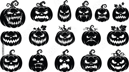 Set of dark halloween jackolantern silhouettes with evil expressions halloween jackolantern