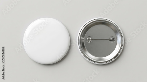 Two blank white round pin badges one front one back 1