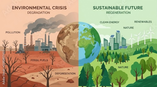Environmental crisis vs sustainable future infographic