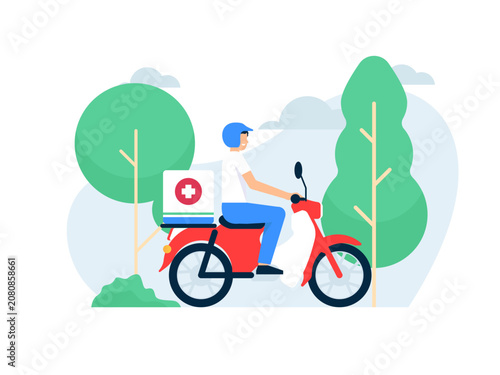 Medical Courier Delivery by Motorcycle Healthcare Service Illustration