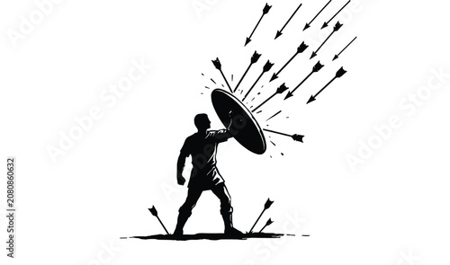 Photography Ancient Warrior Defending Against Arrows Illustration