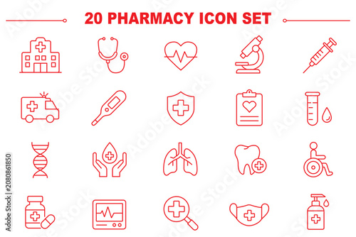 Bild auf Leinwand Pharmaceutical line editable icon set