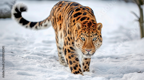 amur lepoard on snow