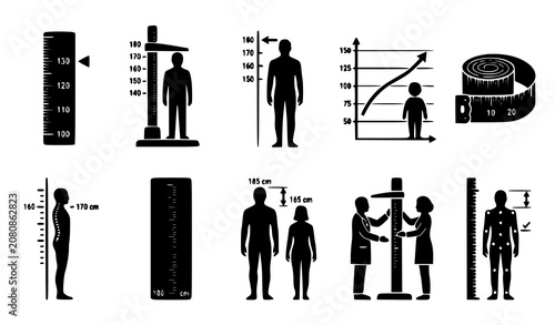 Foto Height Measurement Icon Set Growth Scale Human Height Ruler Measurement Vector I
