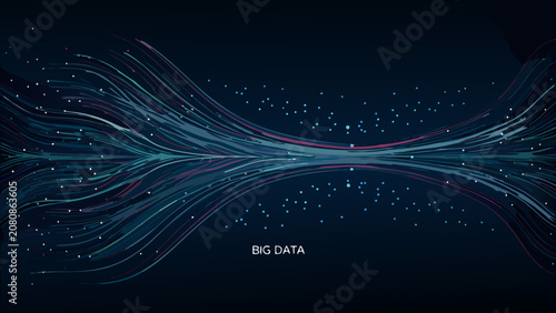 Foto Converging data streams illustration with speckled background and dark blue colo