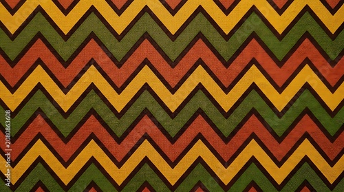 Vibrant Zigzag Chevron Pattern in Retro Earthy Tones Close Up Texture