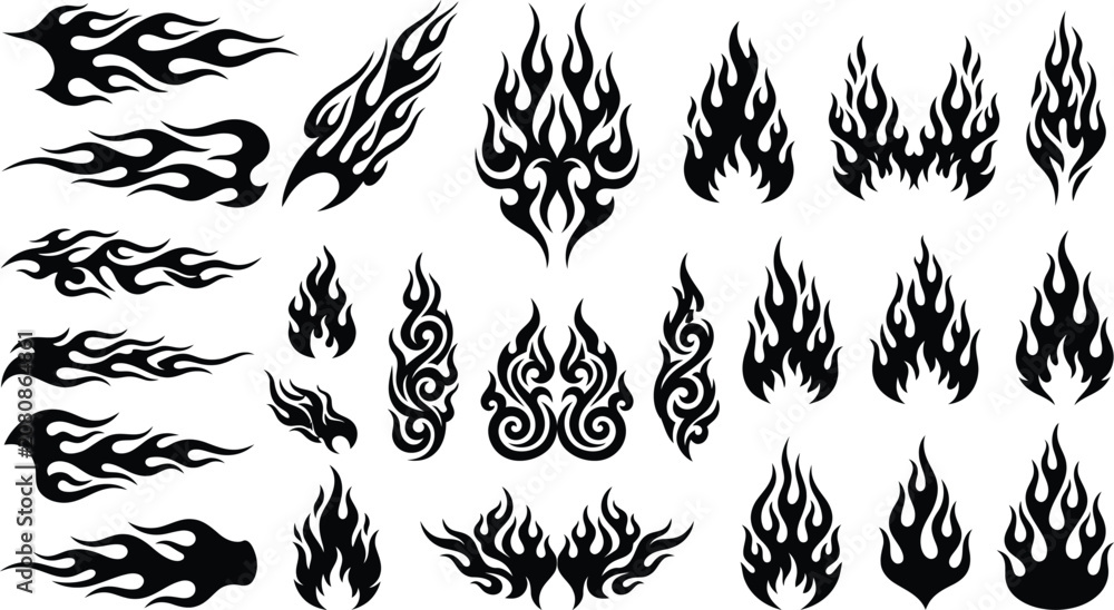 Fototapeta premium Flame graphics collection editable vector flames for automotive tribal and graphic design projects