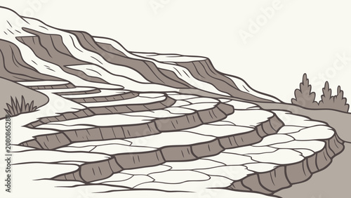 Εκτύπωση καμβά Monochrome of terraced rock formations or stone steps on a hillside with a muted