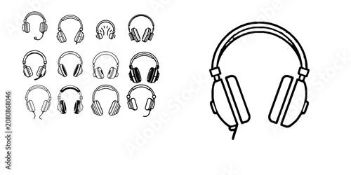 Foto Headphones Expanded Dashboard Icon Style Outline on White Background