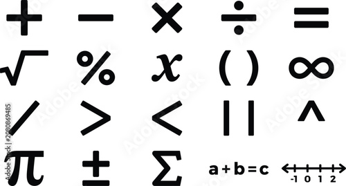Fotografie Mathematics and Algebra Education Icon Set with Arithmetic Operators Calculus Eq