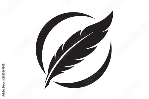 Black feather quill pen icon for creative writing logo