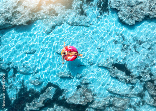 Aerial drone view of woman ...