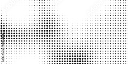 Dot grid pattern vector illustration. Simple black white point background with small and large polka dots. Abstract futuristic dotted mesh with gradient effect. Geometric minimal digital design.