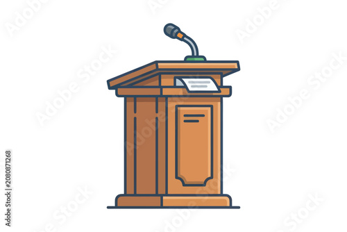 Wooden Podium with Microphone Vector Illustration
