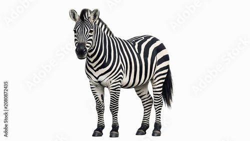 Photography zebra vector illustration, zebra standing isolated on white, full body zebra sid
