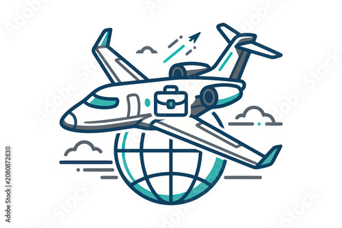 Private Jet Business Travel Vector Illustration