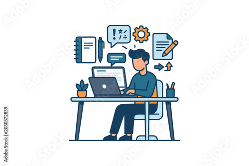 Person Working on Laptop Vector Illustration