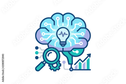 Digital Brain Innovation and Data Analysis Vector Illustration