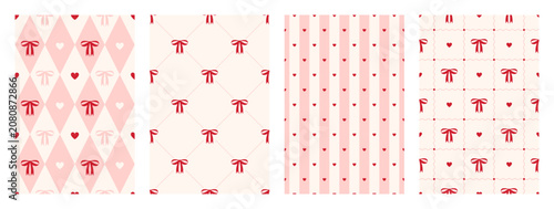Принти на полотні Coquette pastel seamless pattern set with red and pink bows and hearts