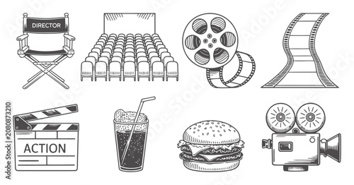 機材とスナックを描いた手描きの映画と劇場セット