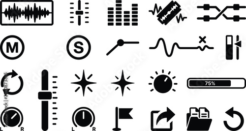 Foto Audio Editing and Music Production Software Workstation Icon Set with Waveform F
