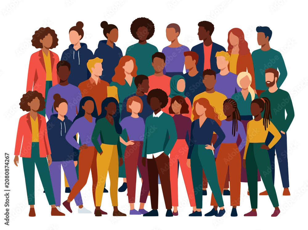 Obraz premium Diverse Group of People Flat Vector Illustration for Community and Inclusion
