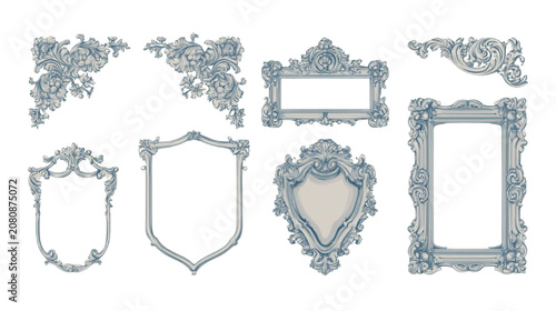 Shields embellished with decorative metalwork serve as a perfect centerpiece for heraldic compositions or elegant event stationery requiring a distinct and traditional sense of formal design.