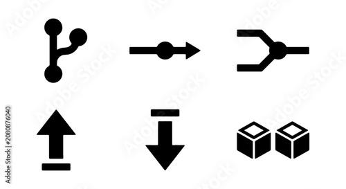Schilderij op canvas Git version control icon set, software development branch symbols, code reposito