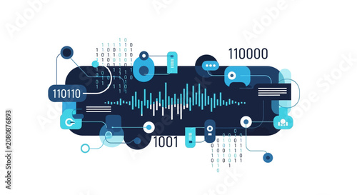Abstract Digital Audio Waveform and Binary Data Visualization Vector Illustration