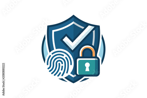 Security Shield with Fingerprint and Padlock Icon