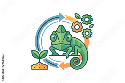 Chameleon Sustainability and Adaptation Vector Illustration