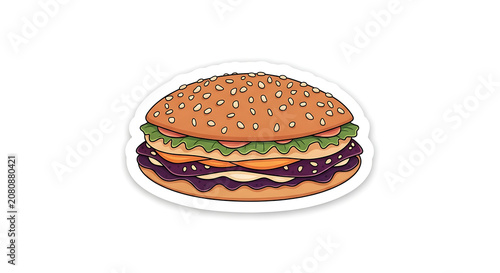 Stacked Layers of Fresh Ingredients in Homemade Burger Isolated on Transparent Background