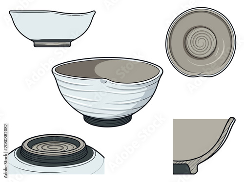 Obraz na płótnie Comprehensive Vector Graphic Collection Showing A Porcelain Bowl From Different