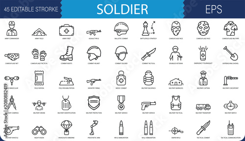 Bild auf Leinwand Military Personnel Line Editable Icon Set